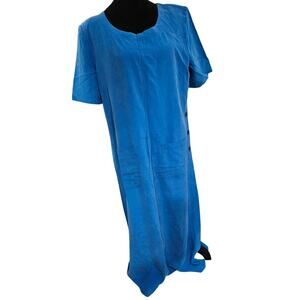 Patricia Magali Vintage 100% Silk Blue Shirt Dress Button Front Size 14